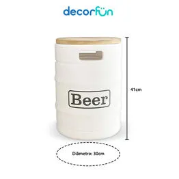 Banco Iluminado Beer Barrel Branco Porta Objetos Tampo Madeira Bivolt