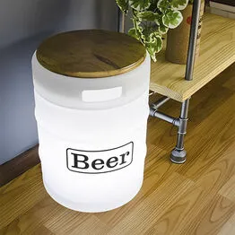 Banco Iluminado Beer Barrel Branco Porta Objetos Tampo Madeira Bivolt