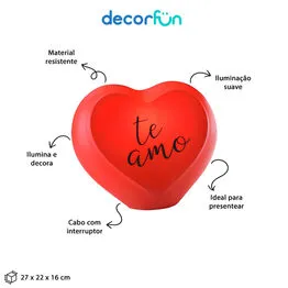 Luminária 3D Coração Te Amo Vermelha Bivolt Presente Namorados