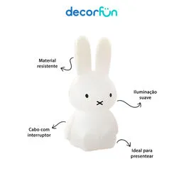 Luminária 3D Coelho 45cm Criativa Decoração Bivolt Branca - Miffy