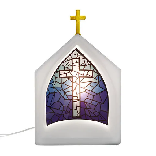 Oratório Capela Iluminada Vitral Azul Decoração Altar Bivolt