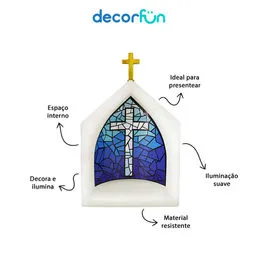 Oratório Capela Iluminada Vitral Azul Decoração Altar Bivolt
