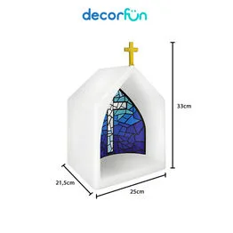 Oratório Capela Iluminada Vitral Azul Decoração Altar Bivolt