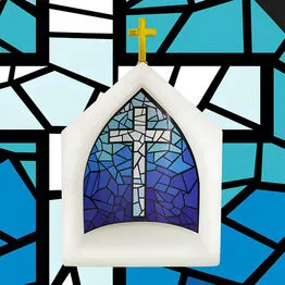 Oratório Capela Iluminada Vitral Azul Decoração Altar Bivolt