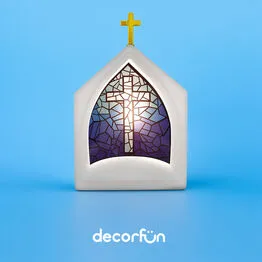 Oratório Capela Iluminada Vitral Azul Decoração Altar Bivolt