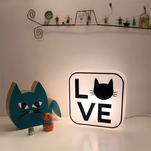 Luminária Box Cat Lovers para Mesa ou Parede Iluminação Indireta