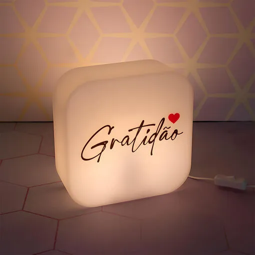 Luminária Box Gratidão para Mesa ou Parede Iluminação Indireta