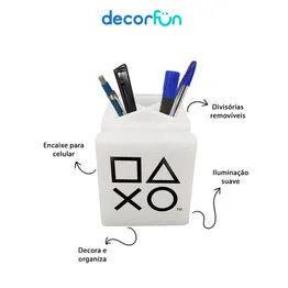 Organizador de Mesa Iluminado Porta Lápis e Celulares PlayStation