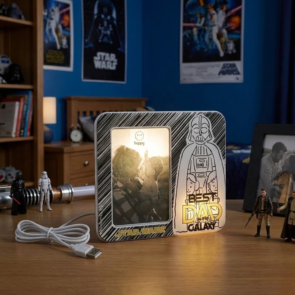 Luminária Porta Retrato 10x15cm Star Wars Best Dad In The Galaxy