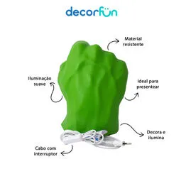 Luminária LED Mão Incrível Hulk Marvel Decoração Geek Temática