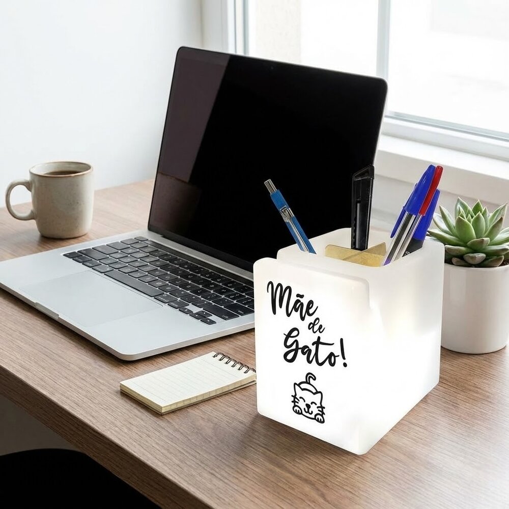 Organizador de Mesa Iluminado Mãe de Gato