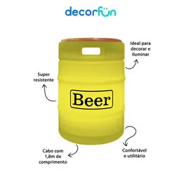 Banco Iluminado Beer Barrel Amarelo Porta Objetos Tampo Madeira Bivolt