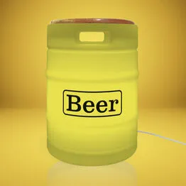 Banco Iluminado Beer Barrel Amarelo Porta Objetos Tampo Madeira Bivolt