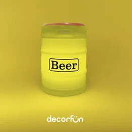 Banco Iluminado Beer Barrel Amarelo Porta Objetos Tampo Madeira Bivolt