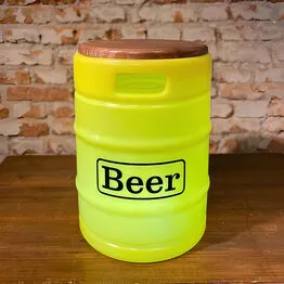 Banco Iluminado Beer Barrel Amarelo Porta Objetos Tampo Madeira Bivolt