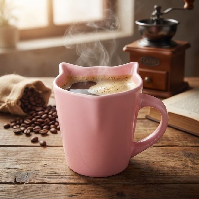 Caneca de Porcelana em Forma de Gato Pink
