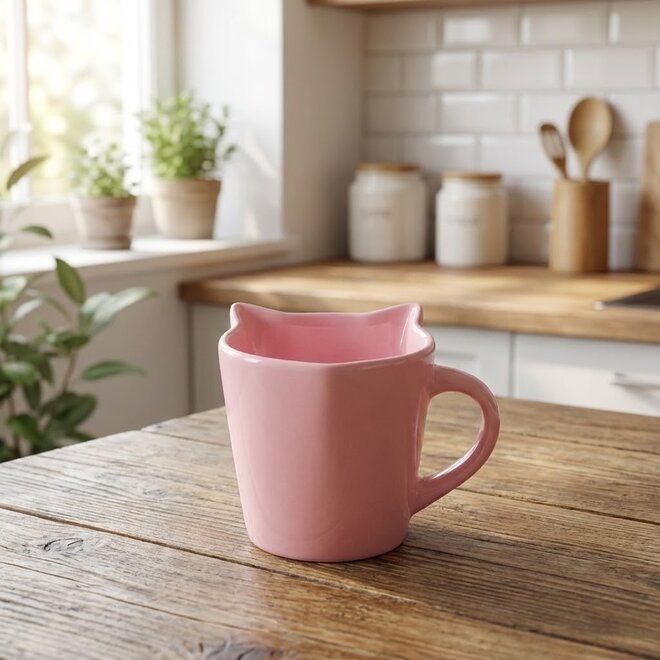 Caneca de Porcelana em Forma de Gato Pink