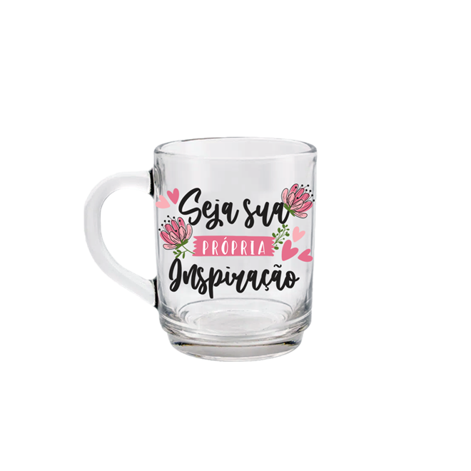 Caneca de Vidro com Suporte de Madeira - Seja Sua Inspiração