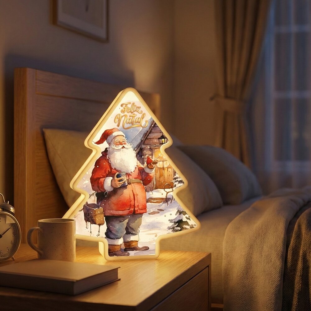 Luminária Decorativa Árvore de Natal Papai Noel - Enfeite Luminoso Natalino
