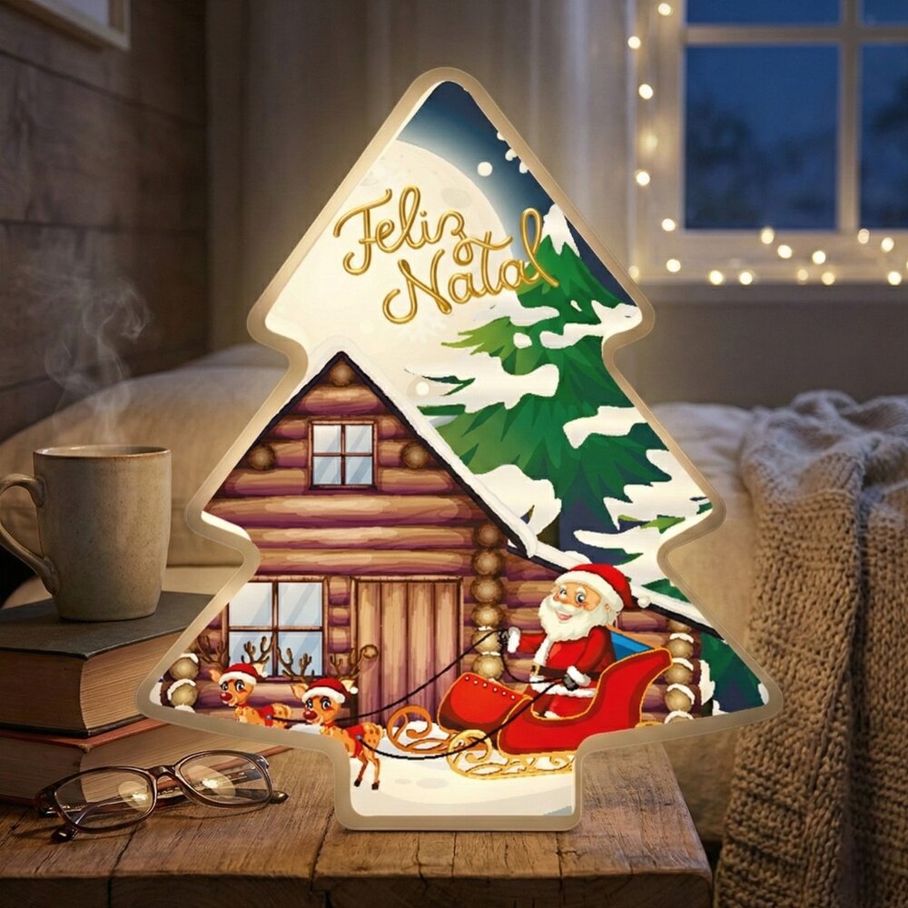 Luminária Decorativa Árvore de Natal Feliz Natal – Iluminação Festiva para Decoração Natalina
