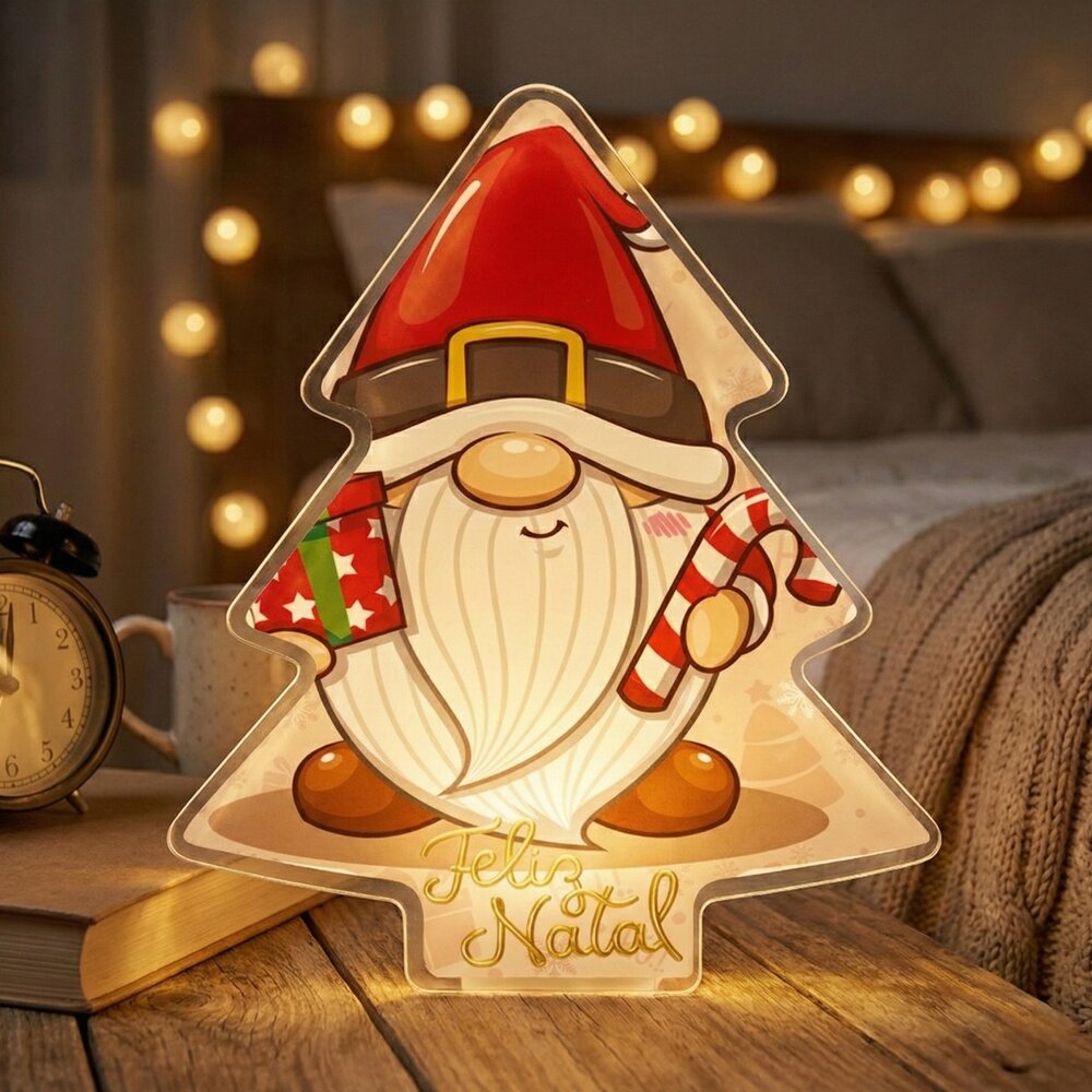 Luminária Decorativa Árvore de Natal Papai Gnomo – Iluminação Festiva para Decoração Natalina