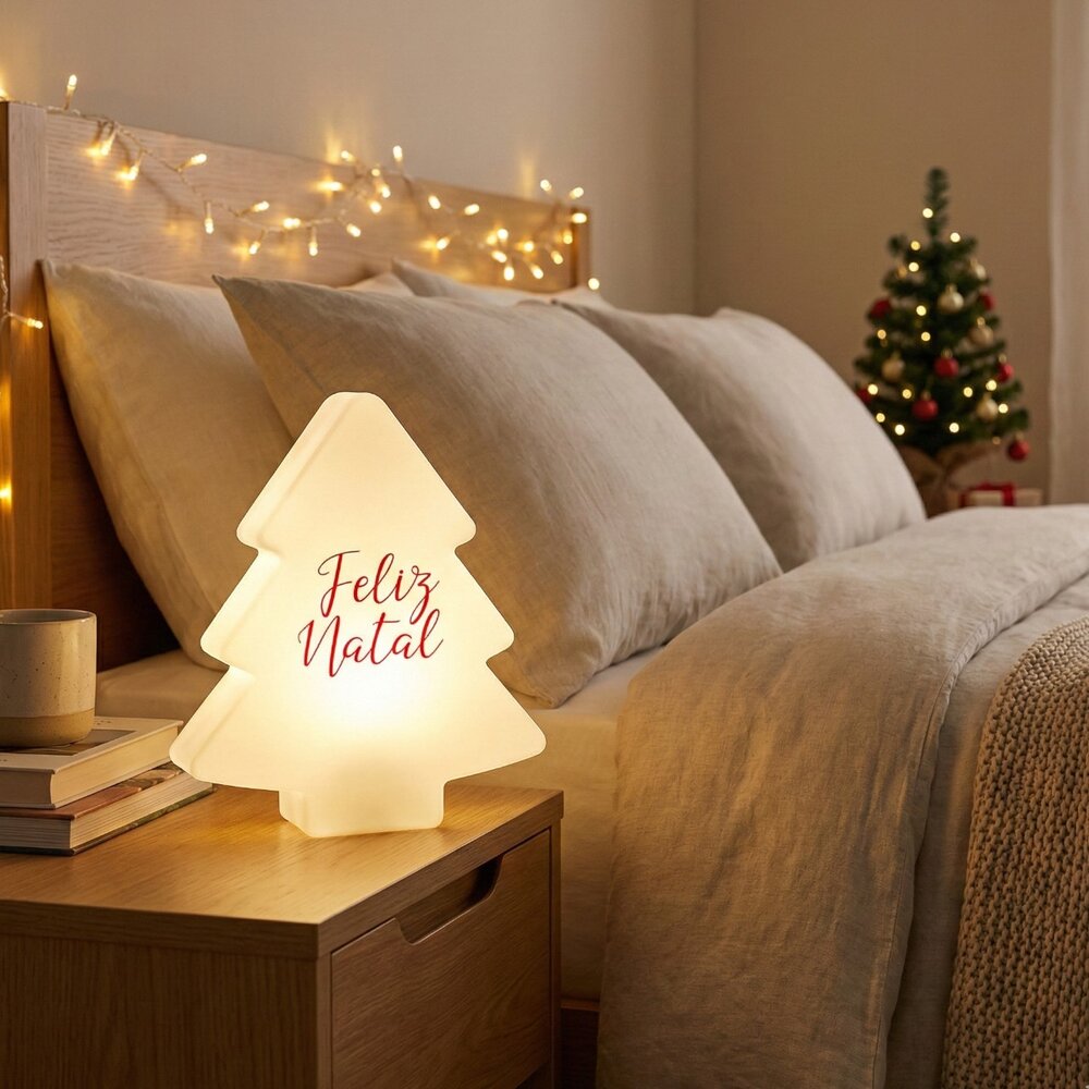 Luminária Decorativa de Mesa Árvore de Natal Branca com Luzes para Decoração Natalina