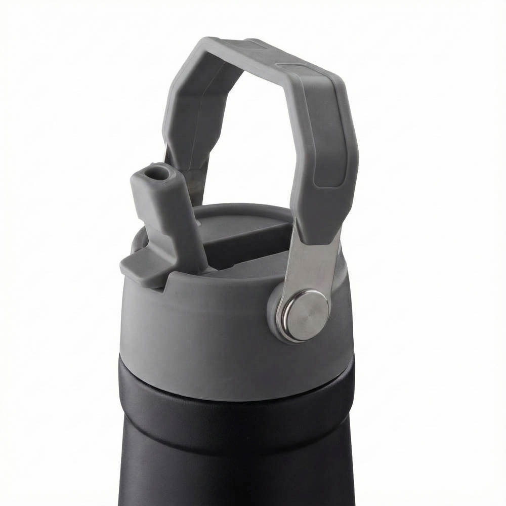 Garrafa com Alça E Bico 650ml em Aço Inox Preta