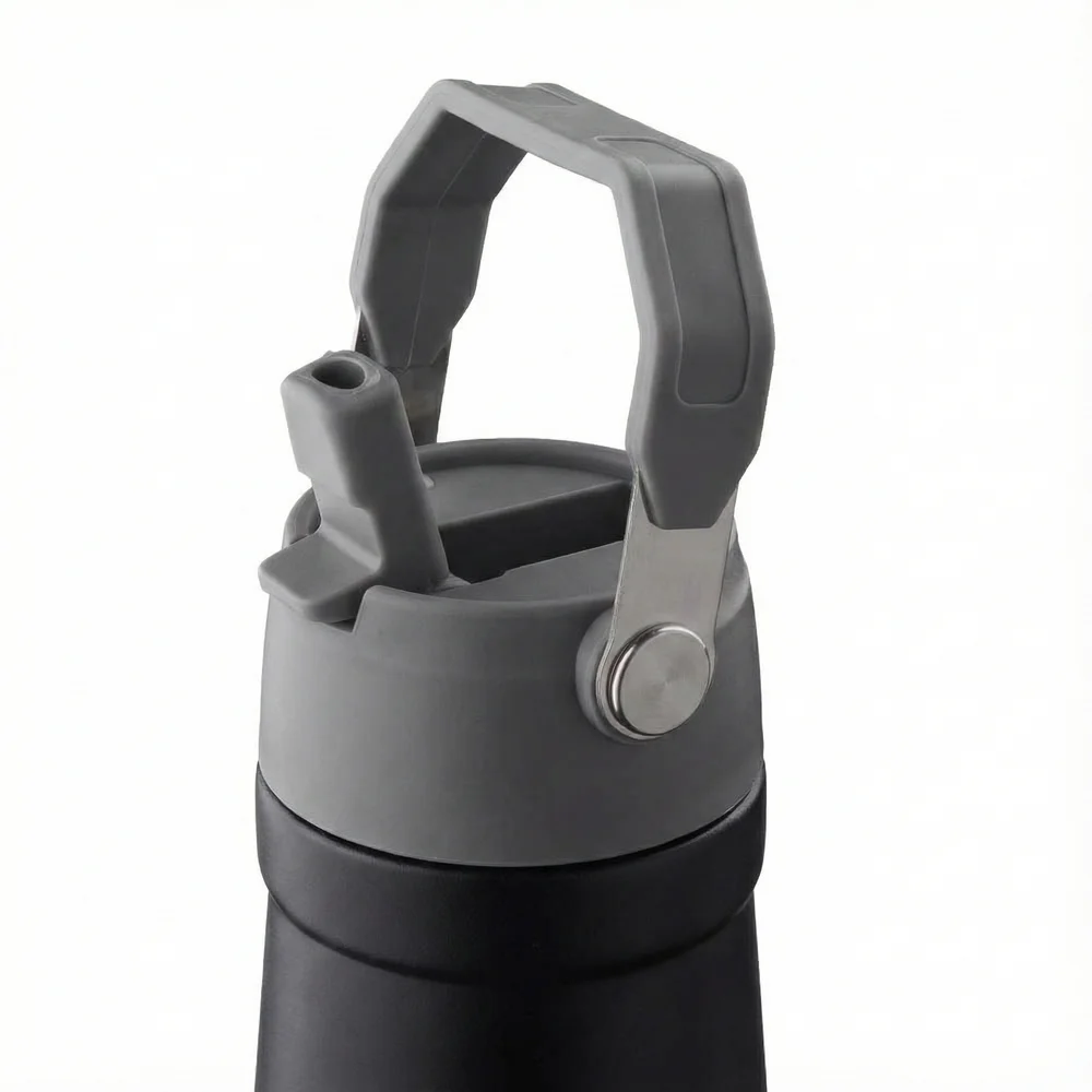 Garrafa com Alça E Bico 650ml em Aço Inox Preta