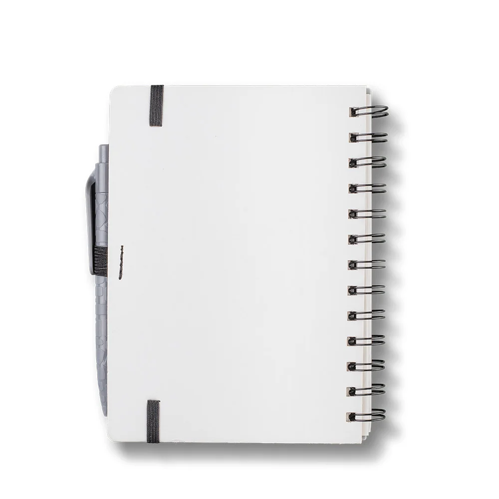 Caderno De Anotações com Caneta Aspiral e Elástico Cinza
