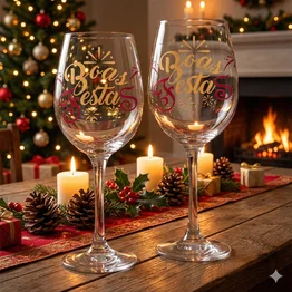 Kit Com 2 Taças de Vinho - Boas Festas