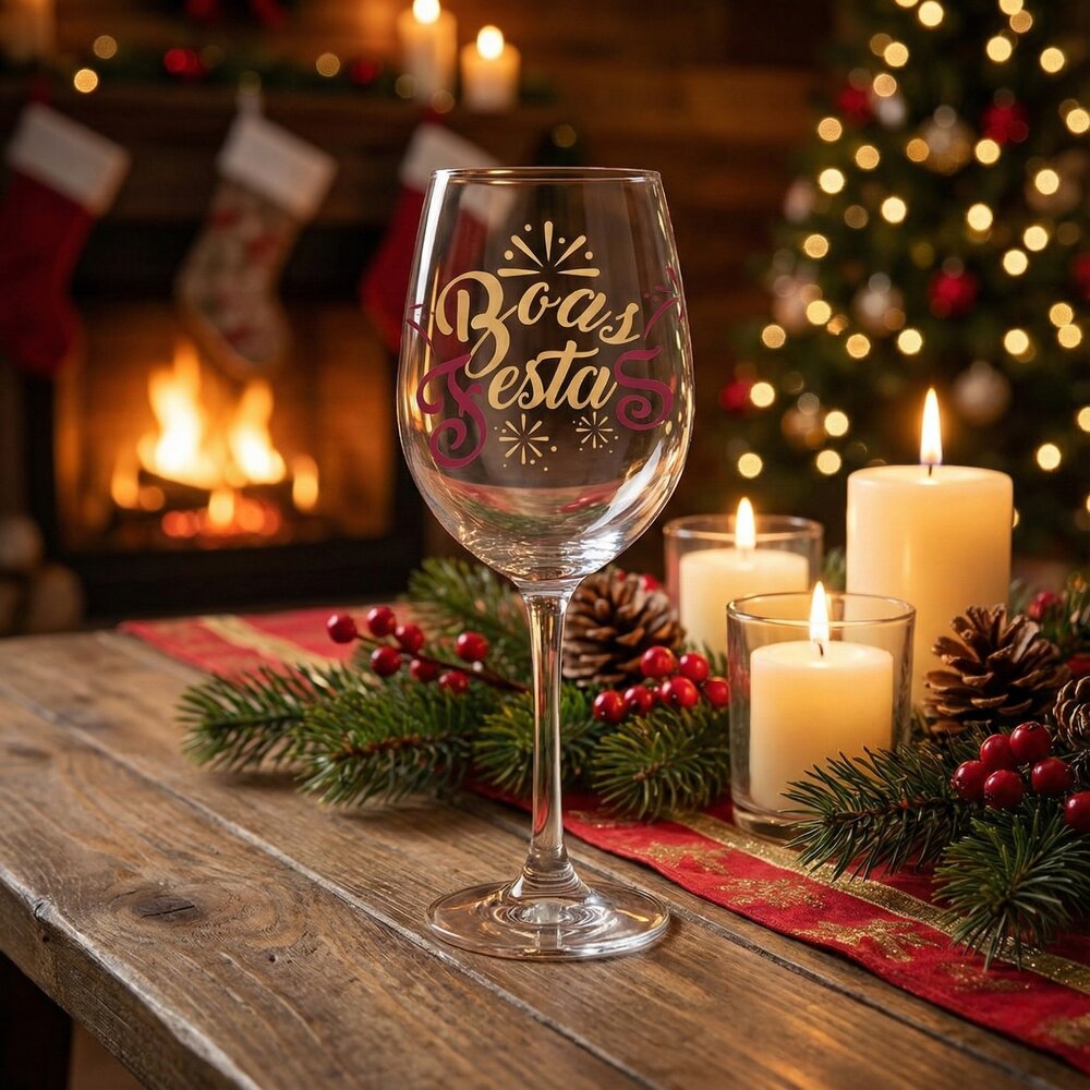 Kit Com 2 Taças de Vinho - Boas Festas