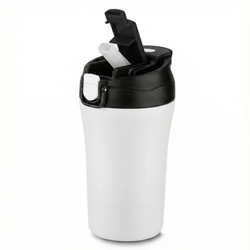 Copo Térmico Com Tampa Fosco de 500ml Inox Branco