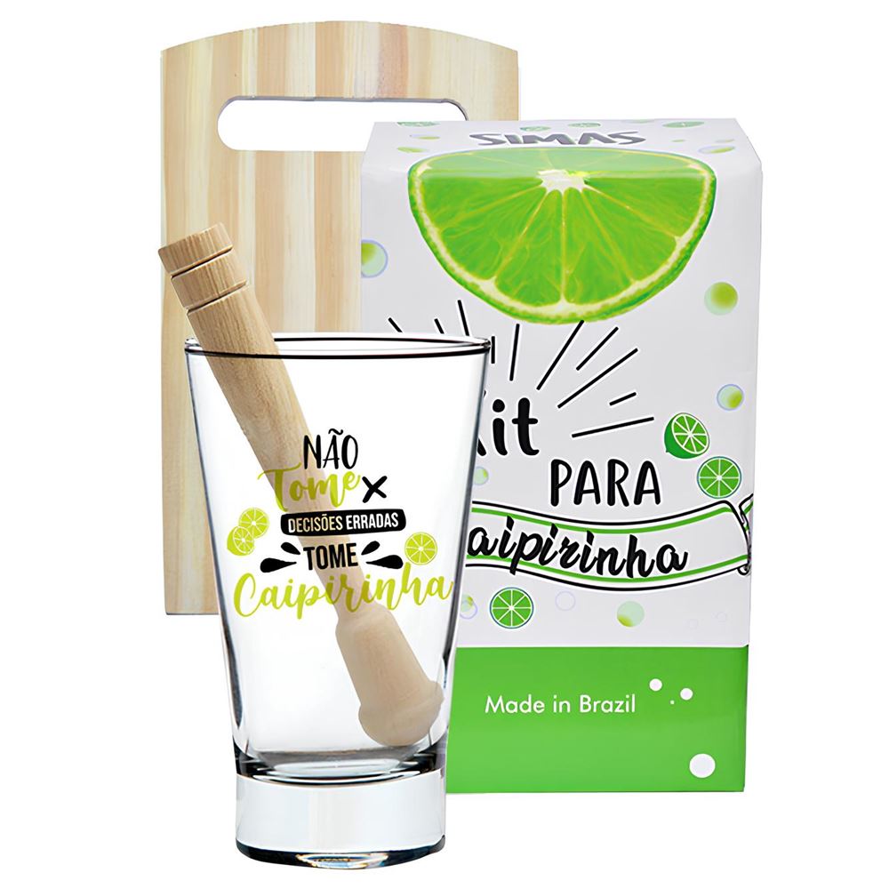 Kit Caipirinha: Copo, Socador e Tábua - Não Tome