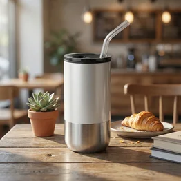Copo Com Tampa e Canudo Inox 550ml Branco