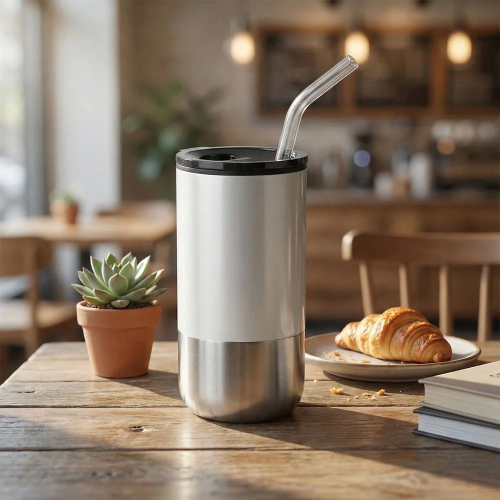 Copo Com Tampa e Canudo Inox 550ml Branco