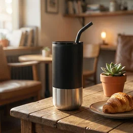 Copo Com Tampa e Canudo Inox 550ml Preto