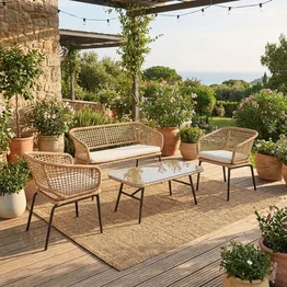 Conjunto de Área Externa 1 Sofá, 2 Poltronas e 1 Mesa Ratan Sorrento