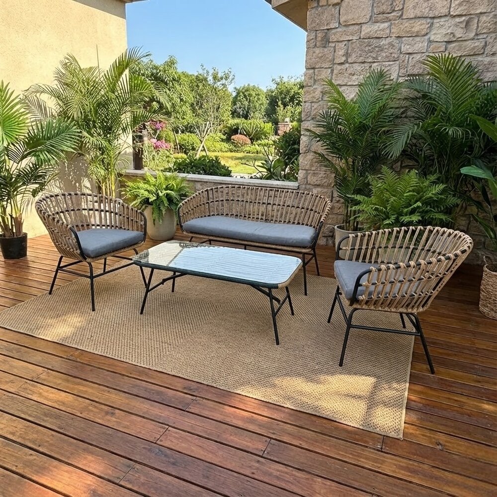 Conjunto de Área Externa 1 Sofá, 2 Poltronas e 1 Mesa Ratan Portofino