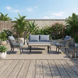 Conjunto de Área Externa 1 Sofá, 2 Poltronas e 1 Mesa Cinza Capri