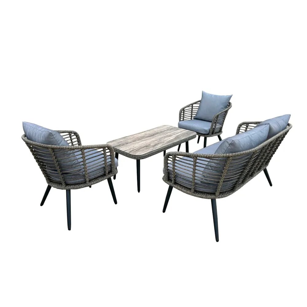 Conjunto de Área Externa 1 Sofá, 2 Poltronas e 1 Mesa Cinza Capri