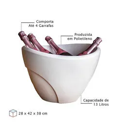 Champanheira Balde de Gelo Para 4 Garrafas 13L Parede Dupla Branca