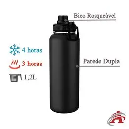 Garrafa com Alça e Bico 1,2L Parede Dupla Preta