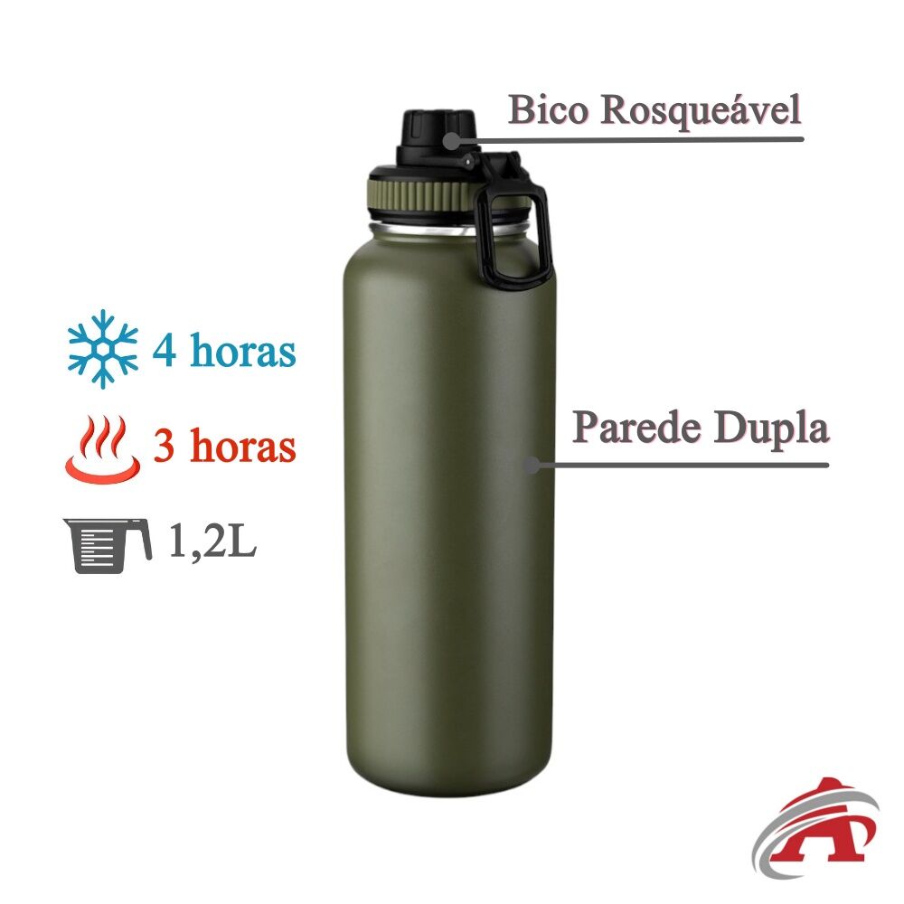 Garrafa com Alça e Bico 1,2L Parede Dupla Verde