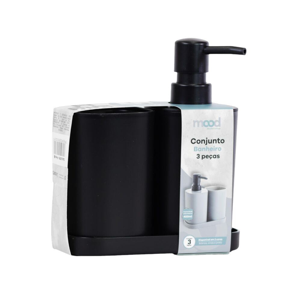 Conjunto para Banheiro com 3 Peças Quadrado Preto - Mood