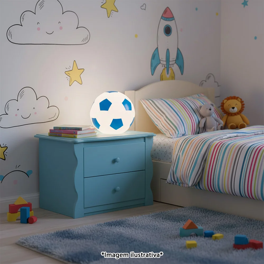 Luminária Bola de Futebol - Branca e Azul
