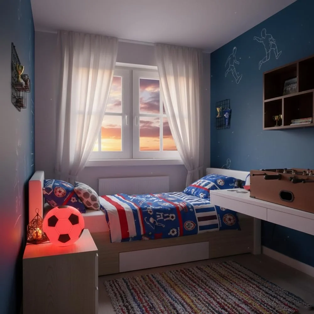 Luminária Bola de Futebol - Vermelha e Preta