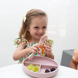 Prato de Silicone com Divisórias e Ventosa Rosa - Clingo