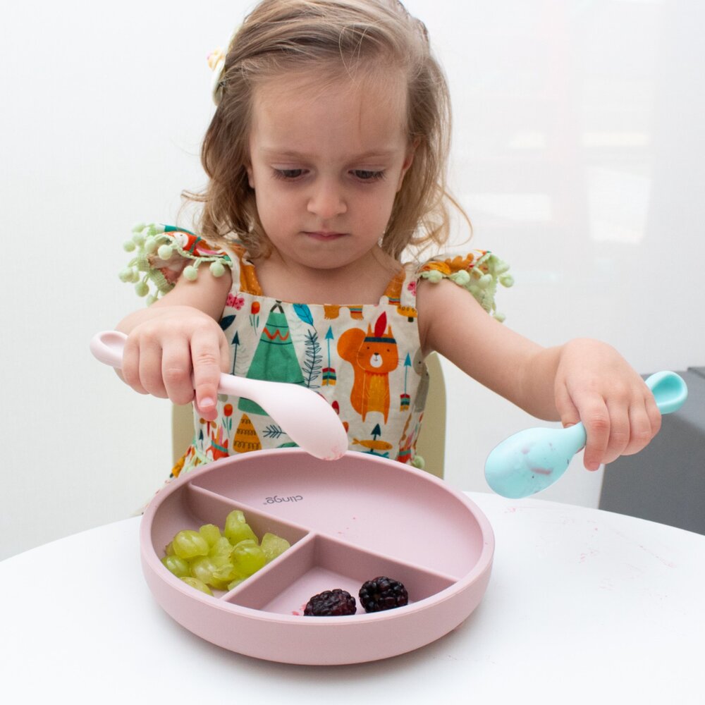 Prato de Silicone com Divisórias e Ventosa Rosa - Clingo