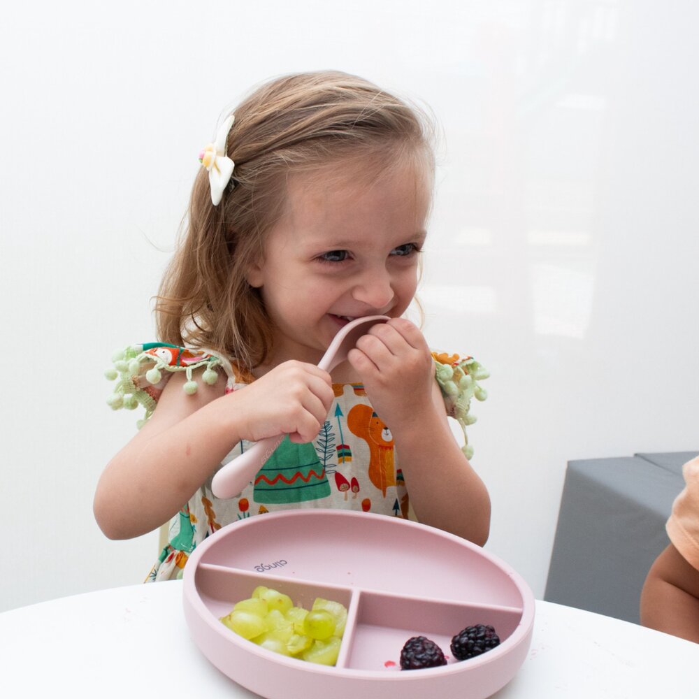 Prato de Silicone com Divisórias e Ventosa Rosa - Clingo