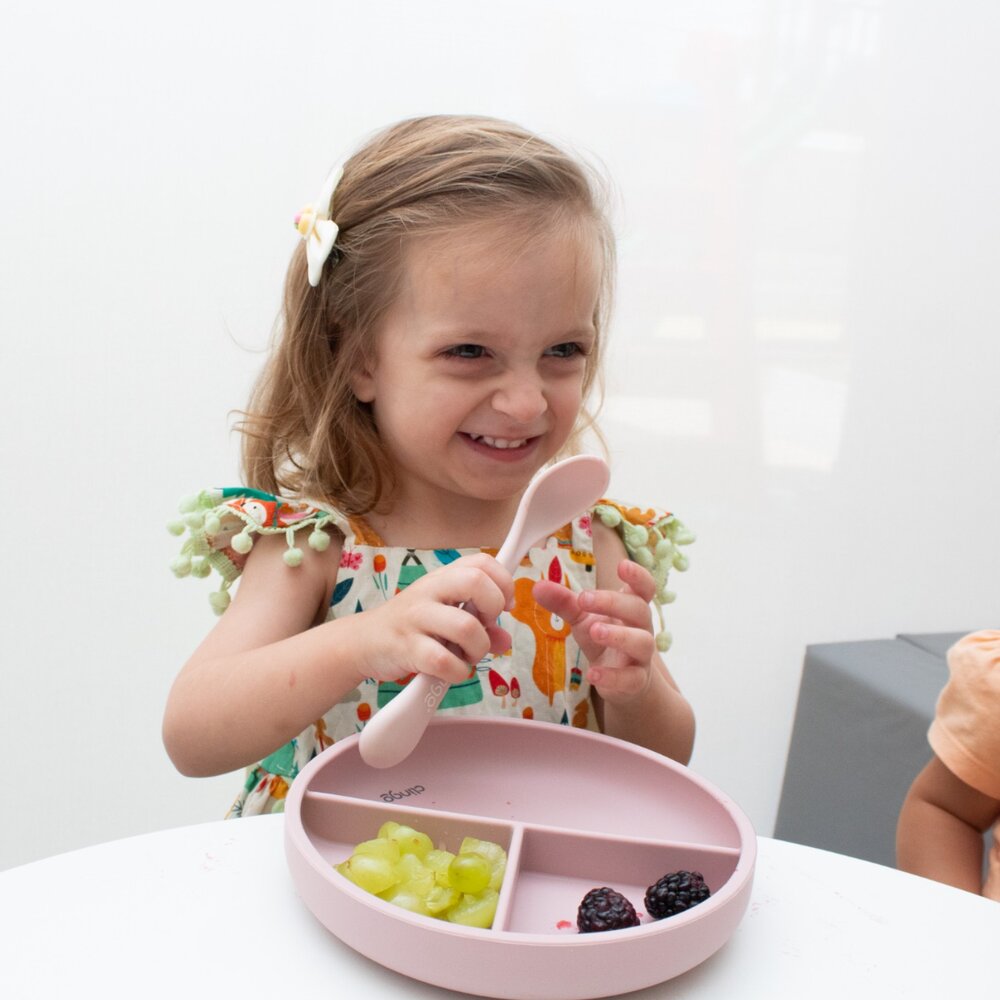 Prato de Silicone com Divisórias e Ventosa Rosa - Clingo